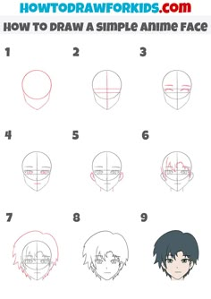 how to draw anime face step by step instructions for kids and beginners with pictures