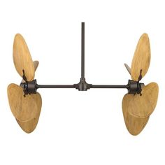 the ceiling fan is made from wood and has three blades on each end, one with two