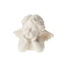 a white angel figurine with its eyes closed