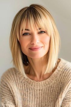 40 With Bangs, Short Stacked Bob Haircuts, Short Blonde Bobs, Stacked Hair, Medium Bob, Bob Haircut With Bangs, Medium Long Hair, Modern Hairstyles, Short Blonde Hair