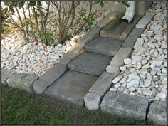 the steps are made out of rocks and gravel