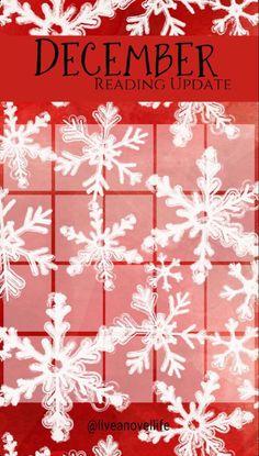 a red and white christmas card with snowflakes on the front, reads december reading update