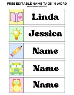 free printable name tags in word for kids to use on their own school supplies