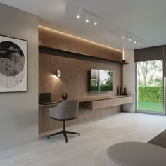 a living room filled with furniture and a flat screen tv on top of a wall