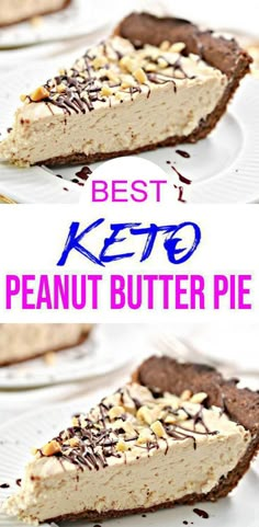 the best keto peanut butter pie is ready to be eaten and served on a white plate