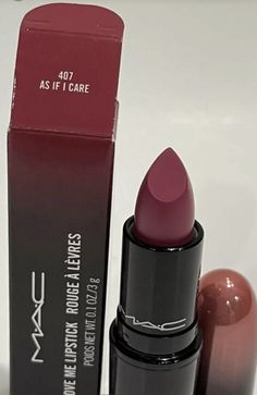 Mac Love Me Lipstick 407 As If I Care New In Box Mac Glitter Lipstick, Mac Lipstick Satin, Mac Love Me Lipstick, Vampy Lipstick, Mac Diva Lipstick, Mac Lipstick Colors, Beauty Tips With Honey, Mac Products, Mac Lipstick Shades