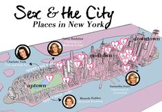 a map with many places in new york and the names of each place on it