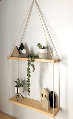 two shelves with plants and houseplants on them