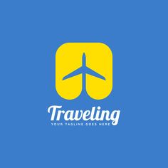 the logo for traveling, with an airplane in the center and blue sky behind it