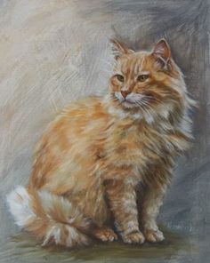 a painting of a cat sitting on the ground