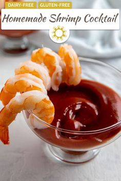 Homemade shrimp cocktail is an easy appetizer for a get-together. Use a few simple ingredients to make your own sauce. Homemade Shrimp Cocktail, Dairy Free Dinner, Side Dish Recipes Easy, Shrimp Cocktail, Gluten Free Eating, Easy Appetizer Recipes, Perfect Appetizers, Gluten Free Cooking, Dip Recipes