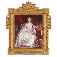 an antique painting of a woman sitting in a chair