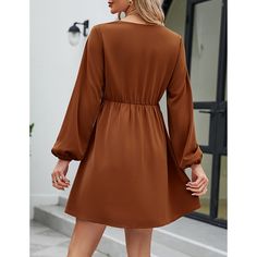 Caramel V Neck Ruffle Detail Long Sleeve Dress Women Dresses Casual, Color Pick, Neck Ruffle, Women Dresses, Dresses Casual, Casual Dresses For Women, Sleeve Dress, Caramel, Casual Dresses