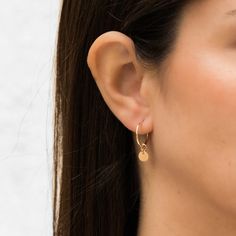 Tiny Coin Hoops | Simple & Dainty Small Earrings Gold, Dainty Initial Necklace, Gold Disc Necklace, Gold Bangle Set, Diamond Jewelry Necklace, Coin Earrings, Solid Gold Earrings, Gold Filled Ring, Cz Stud Earrings