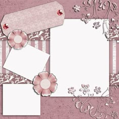 an image of some paper and flowers on a pink background with place for your text