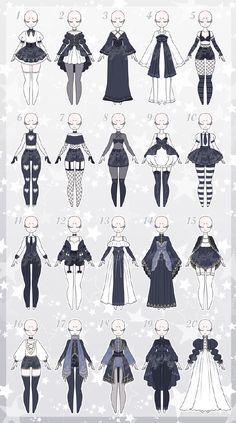 an image of various costumes and hair styles for women in the style of snowflakes