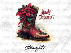 Cowboy Boots Png, Boots Png, Christmas Cowboy, Red Cowboy Boots, Christmas Boots, Christmas Text, Western Christmas, 20oz Tumbler Wrap, Coquette Bow