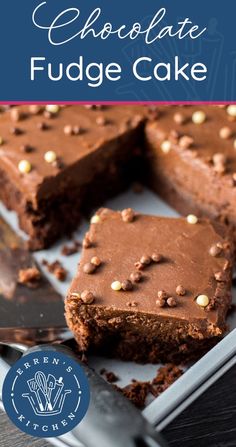 chocolate fudge cake on a plate with a knife