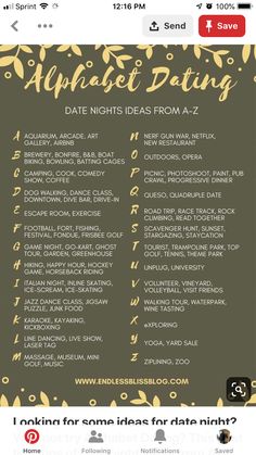 an image of a date night party with the dates listed for each event on it