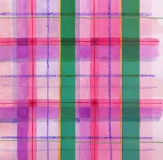 an abstract painting with pink, green and purple stripes