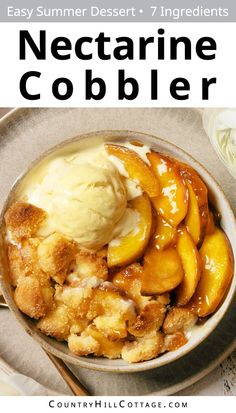 an image of nectarine cobbler with ice cream