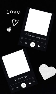 two mp3 players sitting next to each other on top of a black surface with hearts