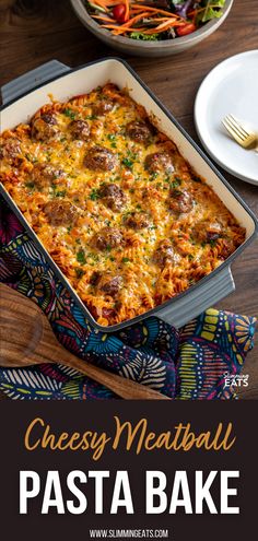 a casserole dish with meatballs and vegetables in it on a wooden table