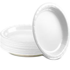 white paper plates stacked on top of each other