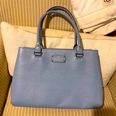 Large Light Blue Kate Spade Handbag. Only Used Once. Like Brand New. Classic Light Blue Shoulder Bag For Everyday Use, Classic Light Blue Shoulder Bag For Travel, Everyday Light Blue Double Handle Satchel, Classic Blue Satchel Shoulder Bag, Everyday Light Blue Bag With Top Carry Handle, Medium Blue Bag With Top Carry Handle, Everyday Light Blue Top Handle Satchel, Light Blue Top Handle Satchel For Daily Use, Light Blue Everyday Top Handle Satchel