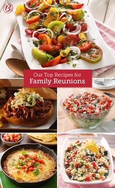 the top recipes for family reunions are shown in this collage with different pictures