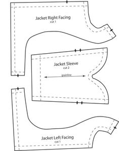 the sewing pattern for jacket left facings is shown in black and white, with measurements