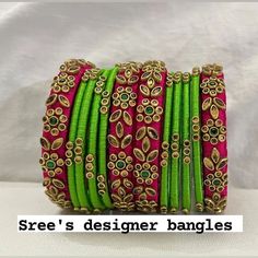 Thread Bangles Design Bridal, Aari Work Bangles, Silk Thread Bangles Design Kundan, 3d Bangles, Tread Bangles, Kundan Design, Silk Thread Earrings Designs, Thread Accessories