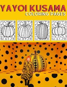 the front cover of an adult coloring book with pumpkins and polka dots on it