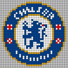 a cross - stitch pattern with the emblem of an official soccer team in blue and yellow