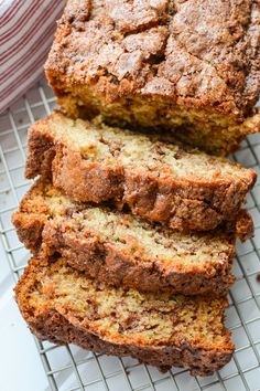 slices of banana bread on a cooling rack