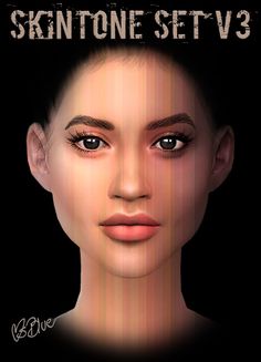 a digital rendering of a woman's face with the words skin tone set v3 above it