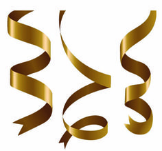 two gold ribbons are shown in the shape of letters s and w on a white background