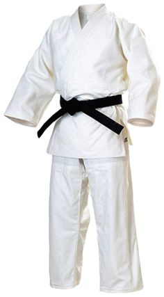 a white karate suit with black belt