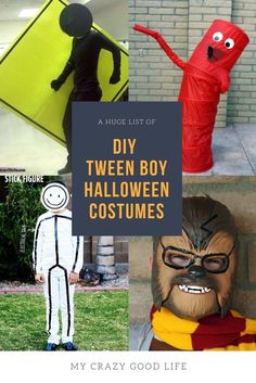 These DIY Tween Boy Costume Ideas are perfect for Halloween! I've pulled together DIY character costumes along with others, and they're perfect for your big kids! Teen Costume Ideas | Boy Costume Ideas | Tween Costume Ideas #halloween #costumes #diy Boy Costume Ideas, Diy Character Costumes, Halloween Costumes For Big Kids, Boy Halloween, Costumes Diy, Diy Halloween Costumes Easy, Costumes For Teens, Boy Halloween Costumes, Easy Diy Halloween