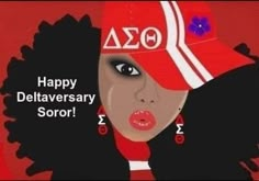 a woman wearing a red hat with the words happy deliversary soror