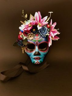 Blue Catrina.Day of the Dead mask. Dia de los muertos. Day Of The Dead Artwork, Day Of The Dead Mask, Couples Masquerade Masks, Sugar Skull Artwork, Mask Accessories, Day Of The Dead Art, Mask Masquerade, Blue Mask, Skull Mask