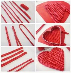 the steps to make a heart shaped cake decoration with fondant icing and piping