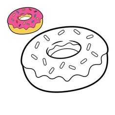 a coloring page with a donut and paintbrush