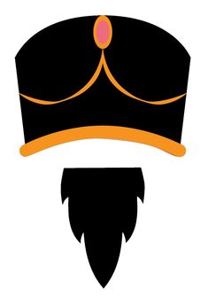 a black and orange hat with an orange crown on it's head is shown