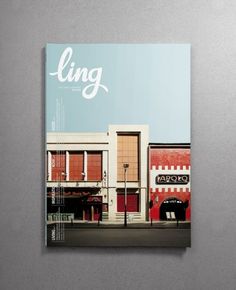 the front cover of a magazine with an image of a building on it's side