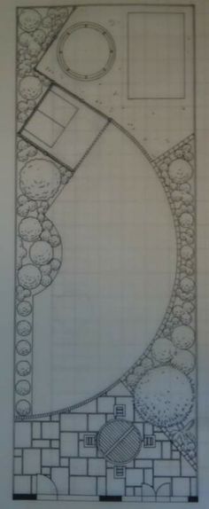 a drawing of a garden design in black and white