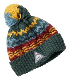 Heads and ears stay toasty warm in this colorful pom hat lined in high-pile fleece for extra cozy winter play. Slightly Fitted. Ultrasoft high-pile polyester-fleece lining. Made from soft acrylic yarn. Handwash, dry flat. Rolled cuff for a just-right fit. Imported. | Kids' L.L.Bean Chunky Yarn Hat, Synthetic Multicolor Beanie For Outdoor, Playful Hats For Cold Weather, Playful Warm Hats For Fall, Green Cozy Beanie For Outdoor Use, Cozy Green Beanie For Outdoors, Cozy Green Beanie For Outdoor, Playful Warm Beanie For Outdoor, Fun Warm Beanie For Winter, Cozy Multicolor Beanie For Outdoor