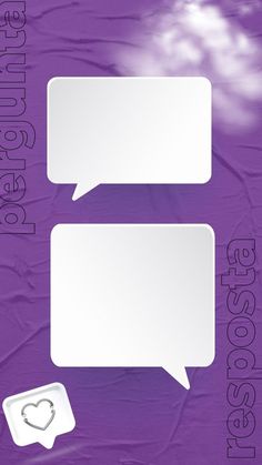 two white speech bubbles on a purple background