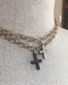 Hammered unique petite rustic or silver crosses on pretty matte gold linked, lightweight adjustable chain. Flattering, versatile piece for everyday or layering! Beautiful gift idea, too! DETAILS: 16” adjustable length Hammered Cross Necklace, Vintage Soul, Silver Cross, Matte Gold, Antique Brass, Trunk, Vintage Designs, Cross Necklace, Choker Necklace