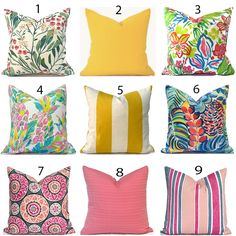 pillows with different patterns and colors